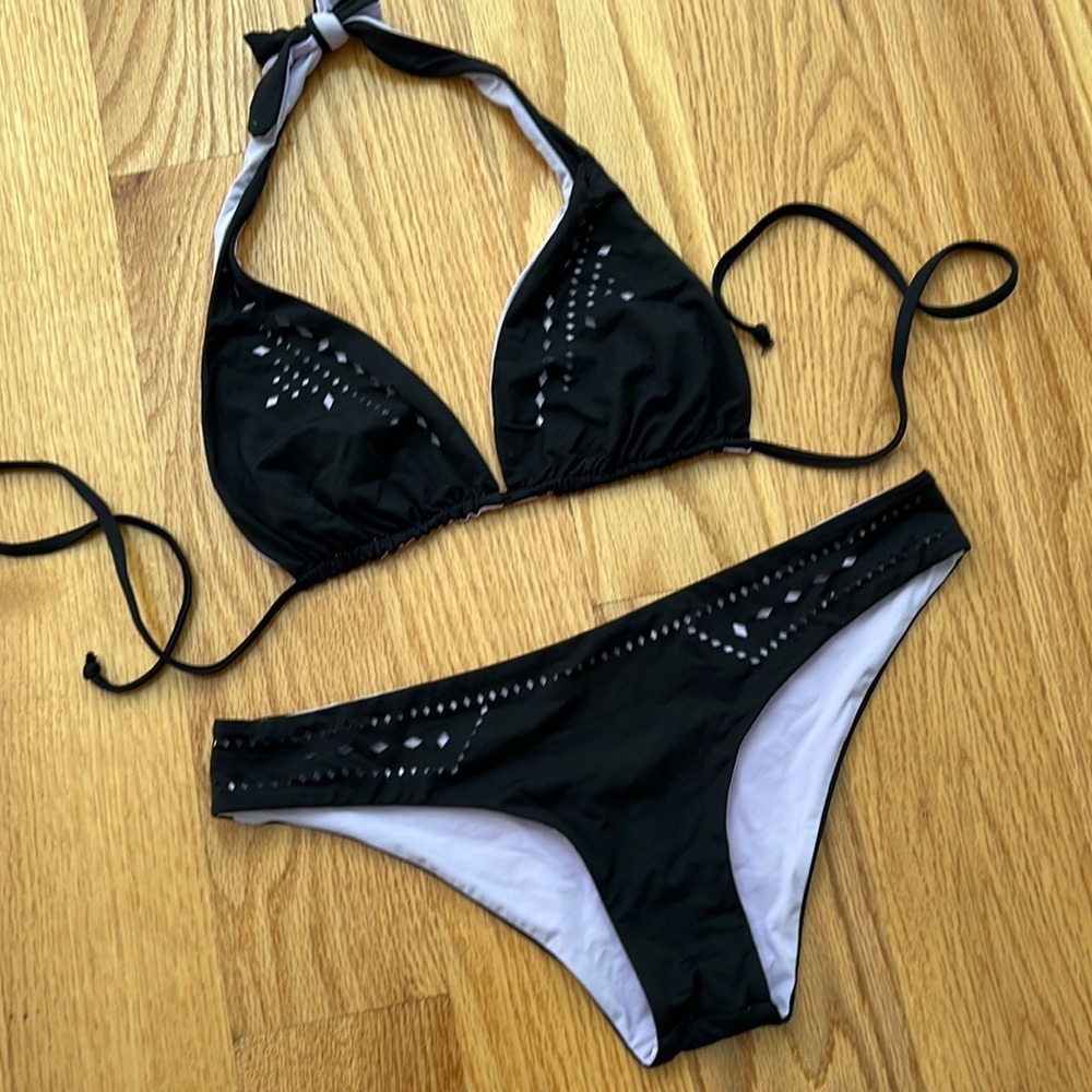 Reversible Bikini 2 Piece M Bottom M Top Blue Purple Low Rise High Cut